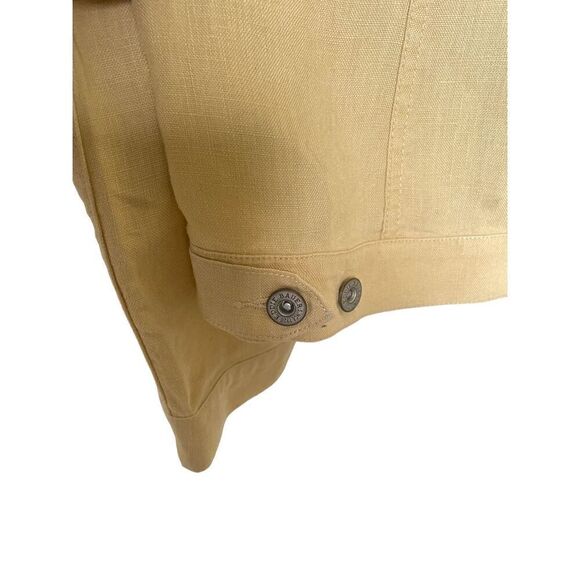 Eddie Bauer Size L Tall Lightweight Linen Yellow Button Up Shirt Jacket - Picture 8 of 11